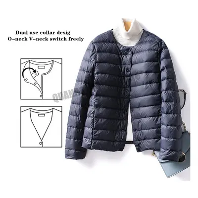 (M, Navy blue) Women Liner Duck Down Jacket O-neck Variable V-neck New Female Wi