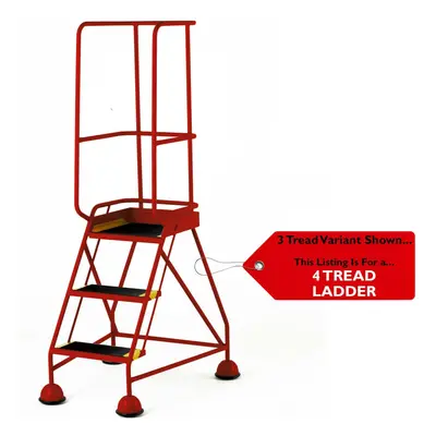 4 Tread Mobile Warehouse Steps & Guardrail RED 2m Portable Safety Stairs