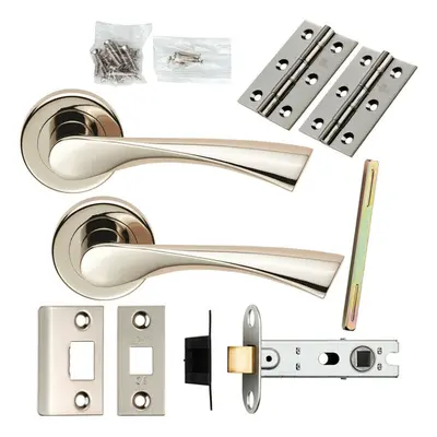 Door Handle & Latch Pack Polished Nickel Angular Lever Screwless Round Rose