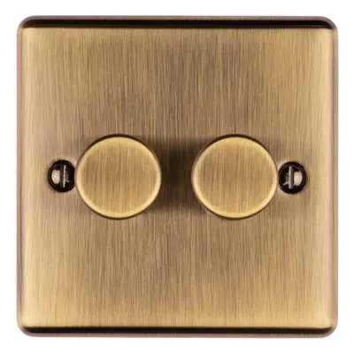 2 Gang 400W LED Way Rotary Dimmer Switch ANTIQUE BRASS Light Dimming Plate