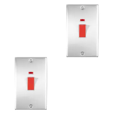 2 PACK Gang Double 45A DP Switch Neon SATIN STEEL & WHITE Vertical Rocker