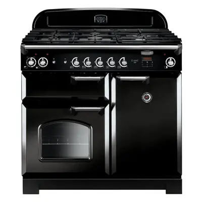 Rangemaster CLA100DFFBL/C Classic Black with Chrome Trim 100cm Dual Fuel Range Cooker - A Rated