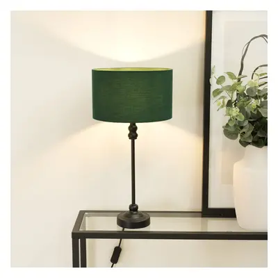 Maggie Black Candlestick Table Lamp with Forest Green Shade and Bulb