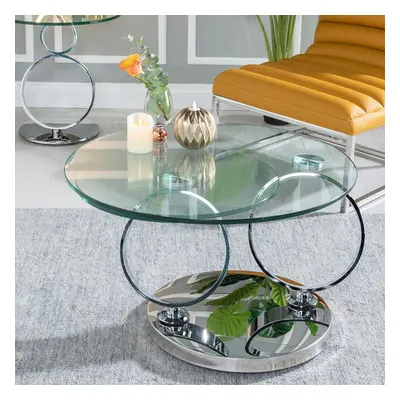 Rings Glass and Chrome Rotating Coffee Table for Living Room Furniture