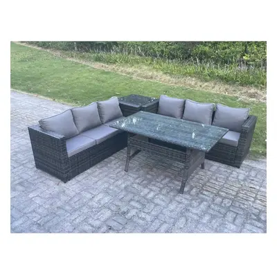 Fimous PE Wicker Outdoor Garden Furniture Set Patio Rattan Rectangular Dining Table Lounge Sofa 