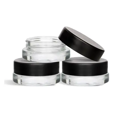 90 Pack 7ml Low Profile Thick Glass Jars with Black Lids Airtight Containers for Oil Lip Balm Wa