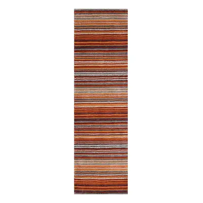 (RUST, Runner: x cm) Modern Multi Coloured 100% Wool Rugs Stripe Line Design Small Extra Large H