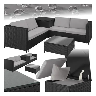 (black/grey) Corner Sofa Garden Furniture Rattan Set Patio Metal Table and Chairs Storage Box