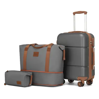 (Grey Brown) Inch ABS Hard Shell Suitcase With Travel Bag Set