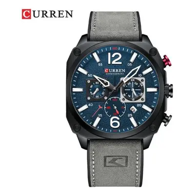 (blue) Curren Men&apos;s Top Brand Fashion Watch Casual Sports Leather Chronograph Quartz Wrsitw