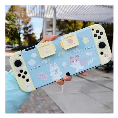 (Mint) Starry Forest Bunny cat cute Nintendo Switch Oled case with gamecard storage boxes, kawai