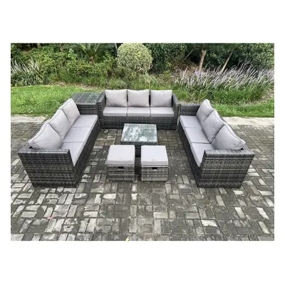 Fimous Seater Outdoor Rattan Garden Furniture Set Patio Lounge Sofa Set with Side Table Square C