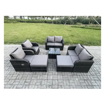 Fimous Seater High Back Rattan Garden Furniture Set with Love Sofa Reclining Chair Indoor Outdoo