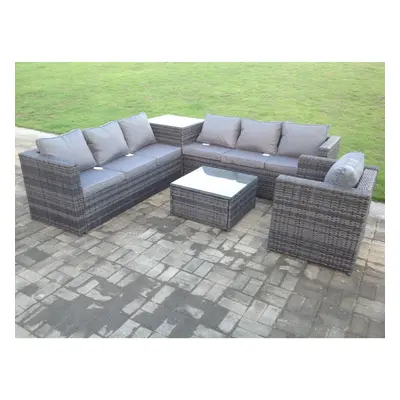 Fimous Dark Mixed Grey Outdoor Rattan Garden Furniture Set Corner Sofa Tables With Chair