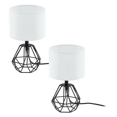 2 PACK Table Lamp Colour Black Base Shade White Fabric In Line Switch E14 1x60W