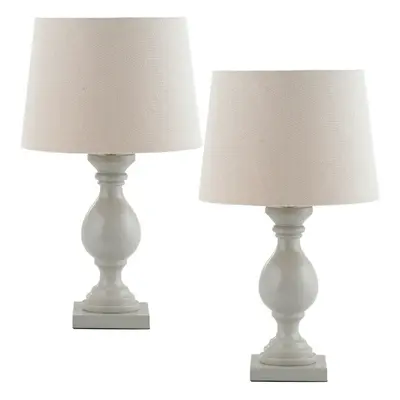 2 PACK Classic Wooden Table Lamp Taupe & Off White Shade Pretty Bedside Light