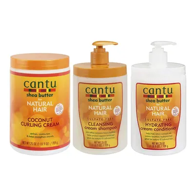 Cantu Coconut Curling Cream, Sulfate Free Shampoo & Hydrating Cream Conditioner (Set Of 3)