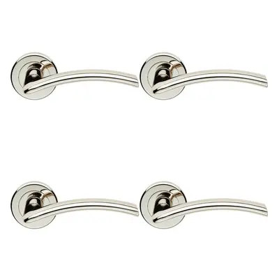 4x PAIR Flat Arched Style Handle on Round Rose Concealed Fix Polished Nickel