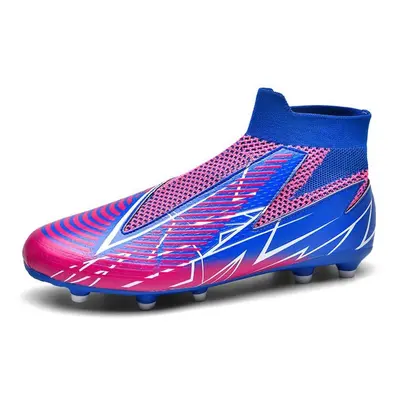 (blue, 41) Men Football Boots Long Spikes High Ankle Soccer Shoes Ag/tf Kids Outdoor Grass Cleat