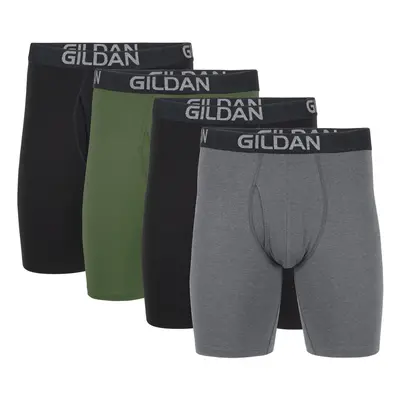 Gildan Men's Underwear Cotton Stretch Boxer Briefs Multipack Black Soot/Heather Dark Grey/Green 