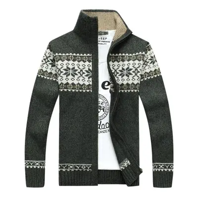 (green, 3XL) Men&apos;s Velvet Knitted Cardigan Autumn And Winter Wool Cardigan Casual Thicken W