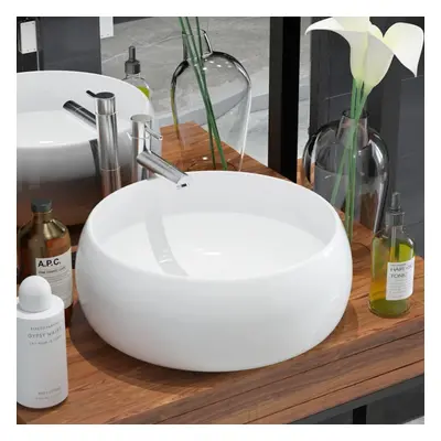 vidaXL Basin Ceramic White Round Cloakroom Bathroom Above Counter Wash Sink