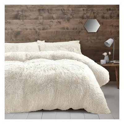 Catherine Lansfield Cuddly Deep Pile Faux Fur Super King Duvet Cover Set with Pillowcases Cream