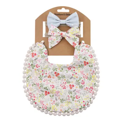 (Silver) Baby Boys Girls Bibs & Headband Floral PrintS Tassel Dinner Saliva Towel Vintage Double