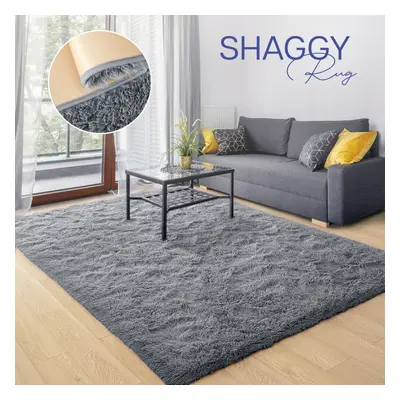 (200cm x 290cm (6ft 7" x 9ft 6")- Large Area Rug, Silver Grey) Grey Shaggy Rugs Living Room Area