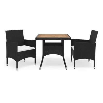 vidaXL Solid Wood and Poly Rattan Garden Dining Set Piece Black Dining Chair