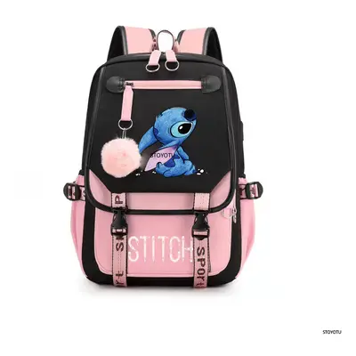 (Pink) Unisex Rucksack School Stitch Students Backpack Boys Girls Outdoor Cartoon Daypack Hiking