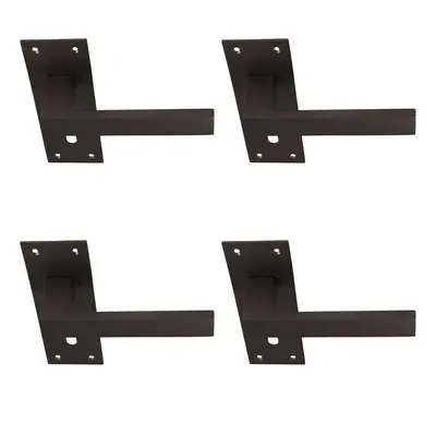 4x PAIR Straight Square Handle on Slim Lock Backplate x 50mm Matt Bronze