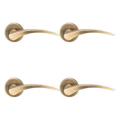 4x PAIR Arched Tapered Handle on Round Rose Concealed Fix Antique Brass