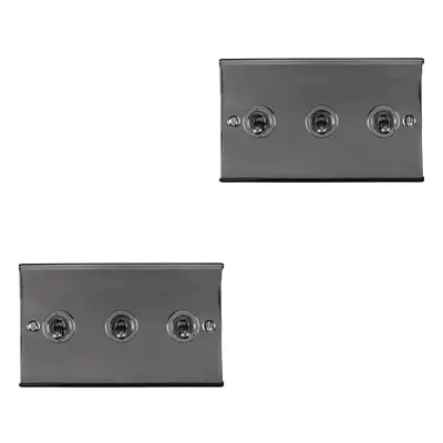 2 PACK Gang Triple Retro Toggle Light Switch BLACK NICKEL 10A Way Plate