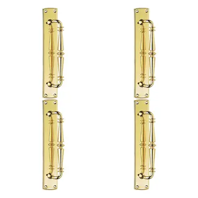 4x Cranked Ornate Door Pull Handle x 65mm Backplate Polished Brass