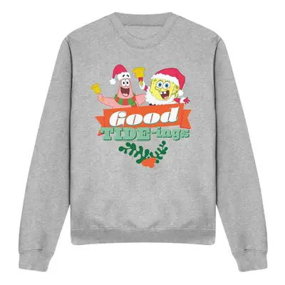 (S, Sport Heather) SpongeBob SquarePants Unisex Adult Good Tide-ings Patrick Star Santa Claus Ch