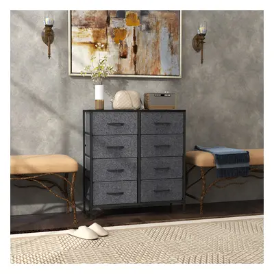 (Black) HOMCOM Drawer Fabric Chest of Drawers w/ Wooden Top for Hallway