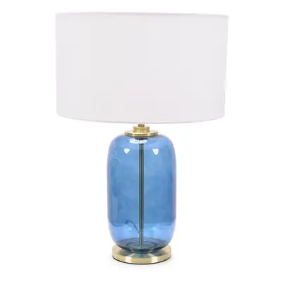 ValueLights Leigh White Shade with Navy Blue Glass Gold Table Lamp