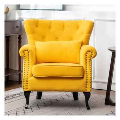 Upholstered Wing Back Chair Armchair Sofa Seat with Cushion Yellow