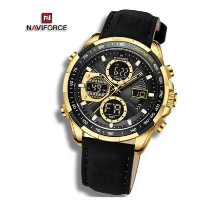 (Gold And Black, 260mm) Naviforce NF9197L Doul Display Men&apos;s Watches Quartz Waterproof LED 