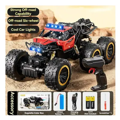 (38CM Red 6WD) New 6WD Oversize Remote Control Car With Led Lights Spray 2.4G Radio RC Cars Off-