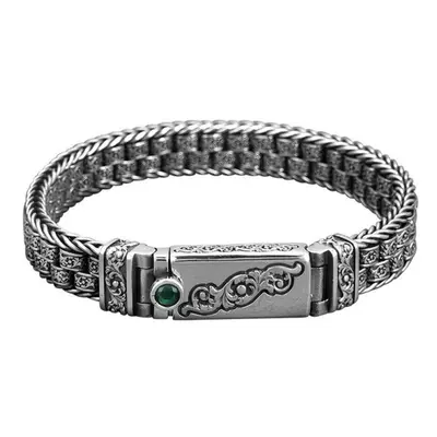 (as the picture, 18cm) New Rattan Grass Pattern Bracelet Thai Silver Men &apos;s Personality Tex