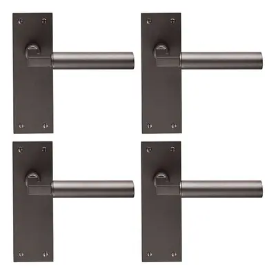 4x PAIR Round Bar Handle on Slim Latch Backplate x 50mm Matt Bronze