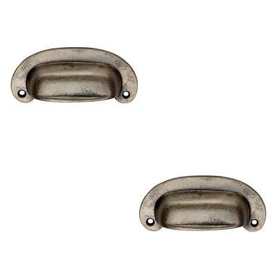 2x Oval Plate Cabinet Cup Handle x 44.5mm 87mm Fixing Centres Pewter