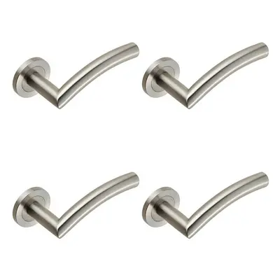 4x Curved Round Bar Handle on Round Rose Concealed Fix Satin Stainless Steel