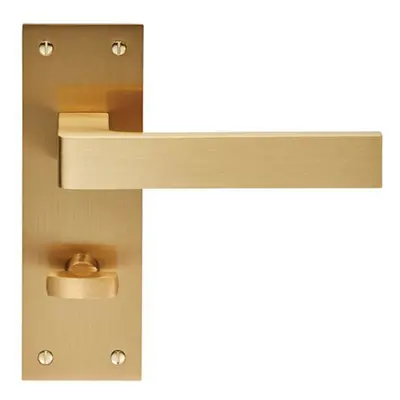 PAIR Straight Square Handle on Bathroom Backplate x 50mm Satin Brass