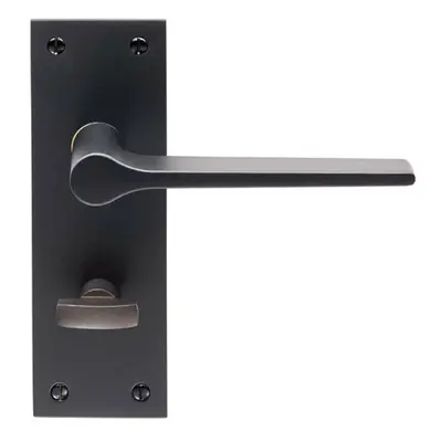 PAIR Flat Straight Handle on Slim Bathroom Backplate x 50mm Matt Black