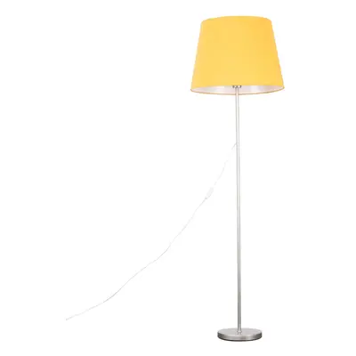 Modern Standard Floor Lamp in a Brushed Chrome Metal Finish with an Extra Large Mustard Tapered 