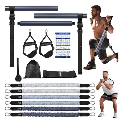 (Blue 50/60/70lbs) Resistance Band Bar Set