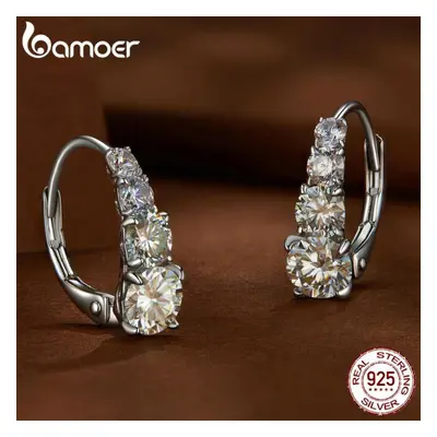 (925 silver) Bamoer Arranged Multiple Size Moissanite Hoop Earrings Chic Solid Sterling Silver E